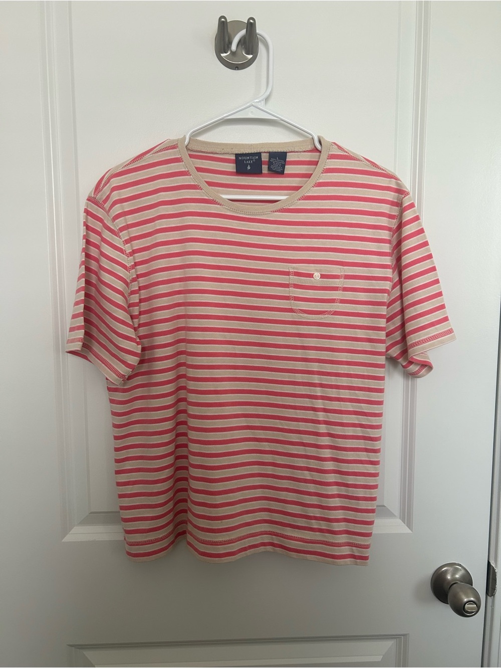 Mountain Lake Coral & Cream Striped Short-Sleeve Tee y2k